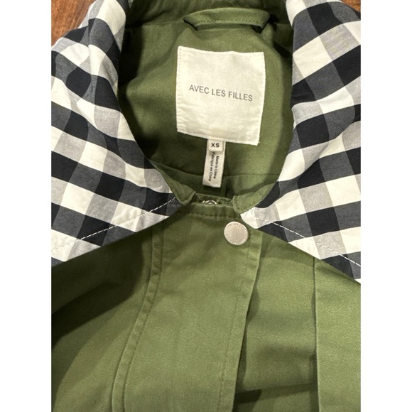 NWT Anthropologie Avec Les Filles Gingham Plaid Trim Cape Green Utility Jacket - Picture 3 of 11
